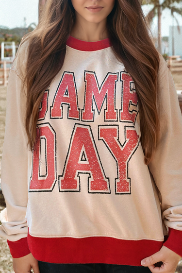GAME DAY Letter Graphic Varsity Striped Baggy Sweatshirt